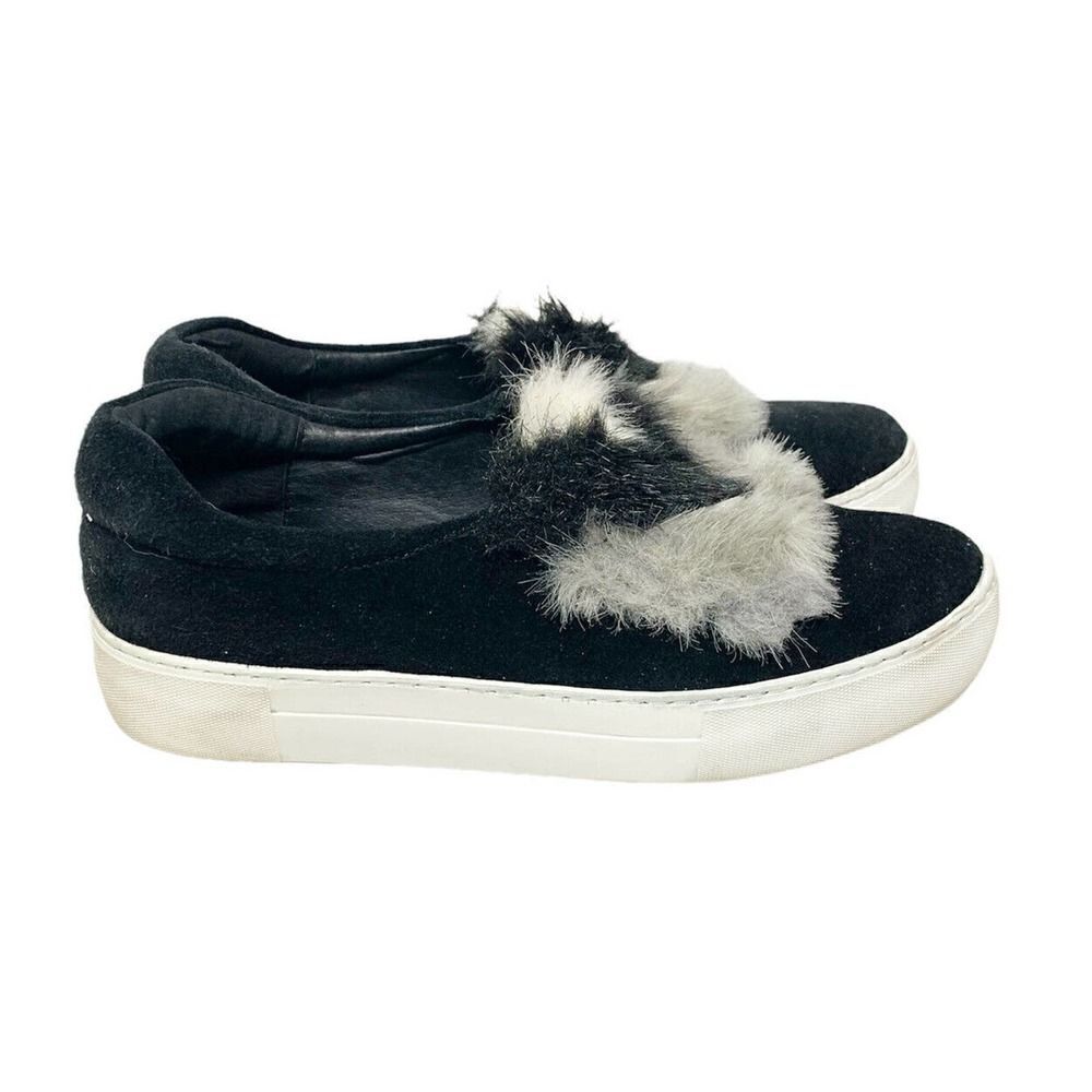 J/Slides Women’s Alexi Faux Fur Black Suede Platform Sneaker Shoe Size 8